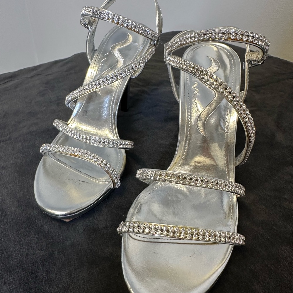 Silver jeweled strappy heel